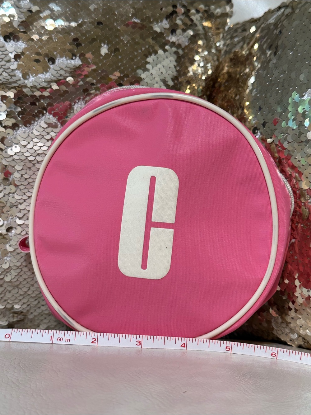 Y2K Clinique Circular Cosmetic Case Big Logo Pouch Bag - Bubblegum Pink
